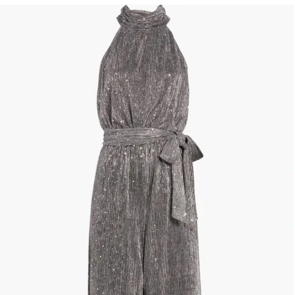 Sequin Metallic Halter Neck Jumpsuit